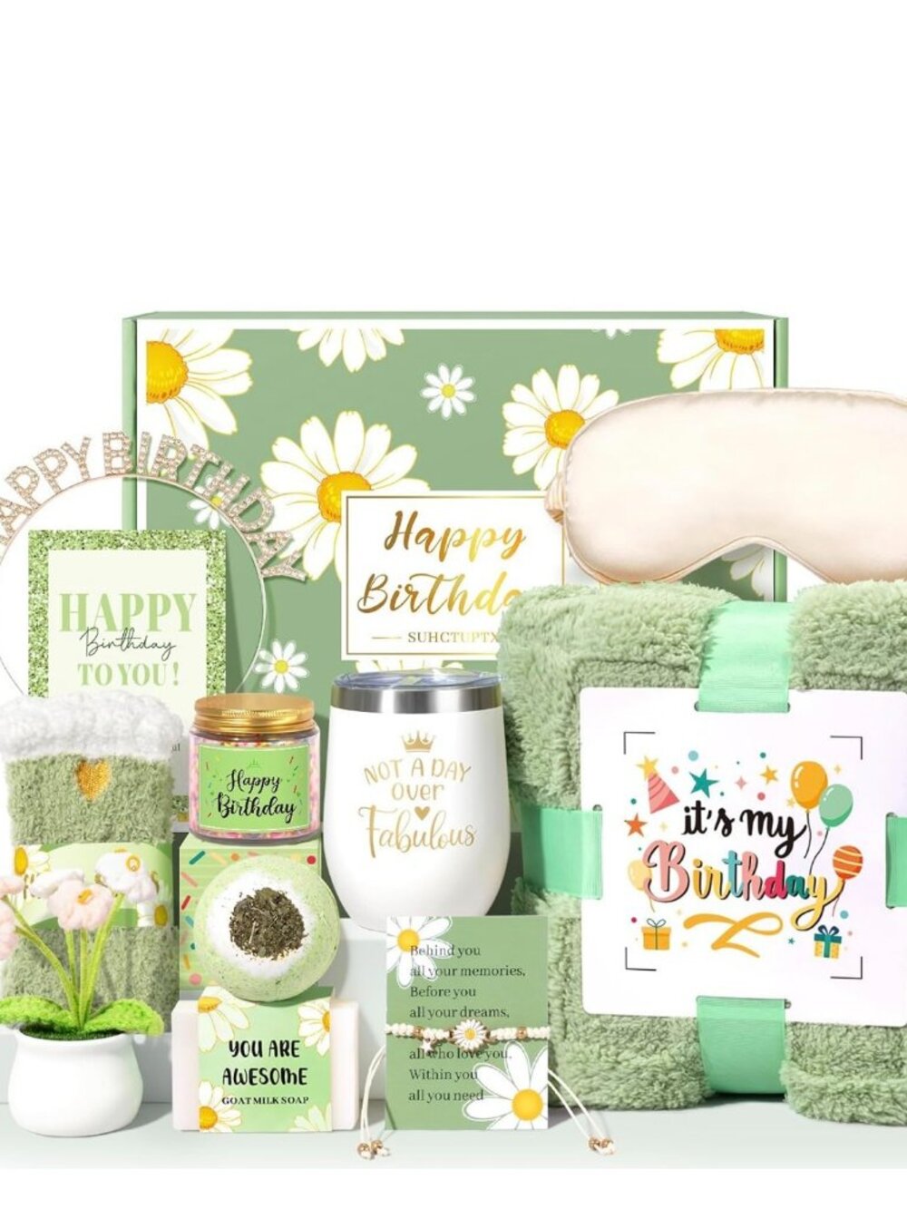 New Birthday Spa Gift Basket, Blanket, Tumbler & Self-Care Gift Set